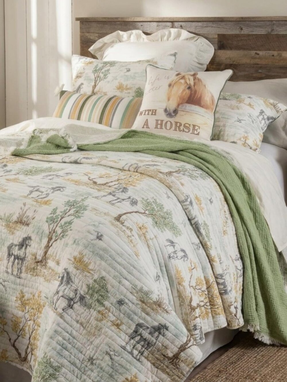 Graystone Meadow Full/Queen Quilt, Horse Toile Western Bedding, Reversible